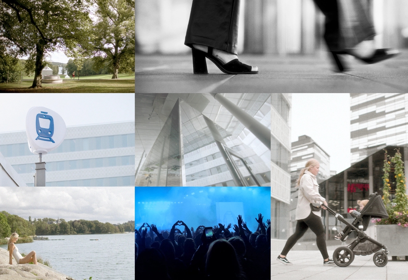 Ett bildcollage av områdesbilder från Stationshuset i Solna