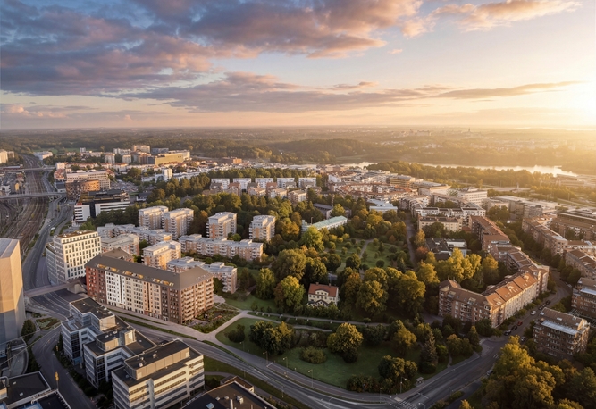 Flygvy över Stationshuset och Solna