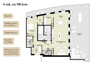 Planlösning 4 rok 118 kvm