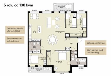 Planlösning 5 rok 138 kvm