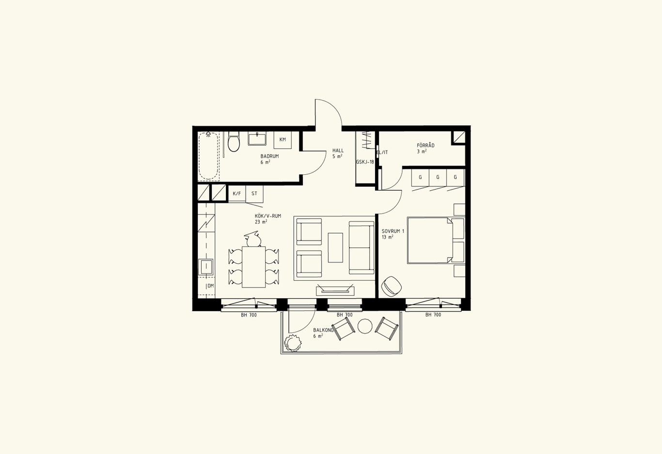 Exempelplanlösning, Stationshuset, 2 rok