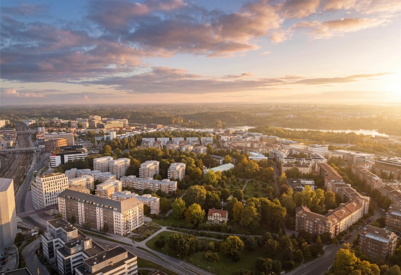Flygvy över Stationshuset och Solna