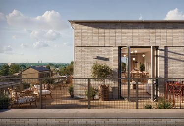 Exteriör med fokus på privat takterrass. Krukväxter , utemöbler.