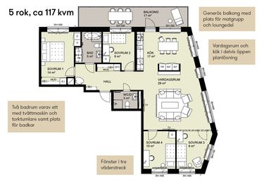 Planlösning över en 5 rok