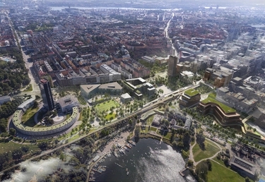 Översiktsbild på östra Hagastaden vy med Brunnsviken, Stockholms stad/White arkitekter