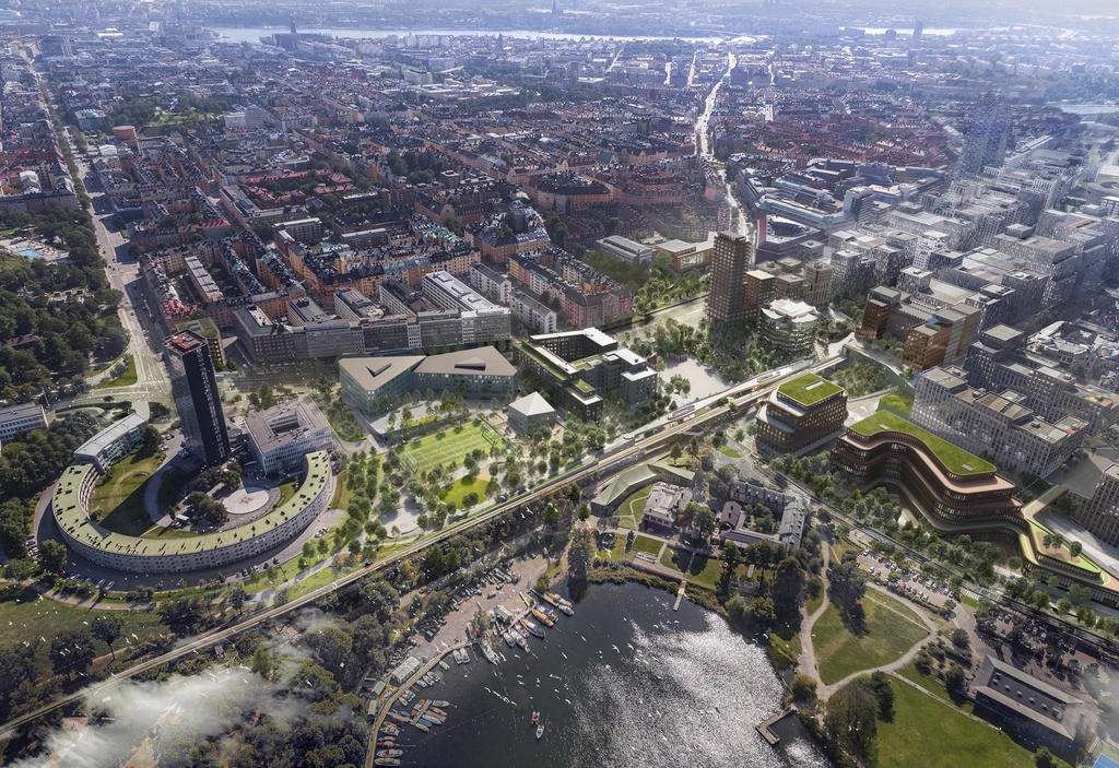 Översiktsbild på östra Hagastaden vy med Brunnsviken, Stockholms stad/White arkitekter